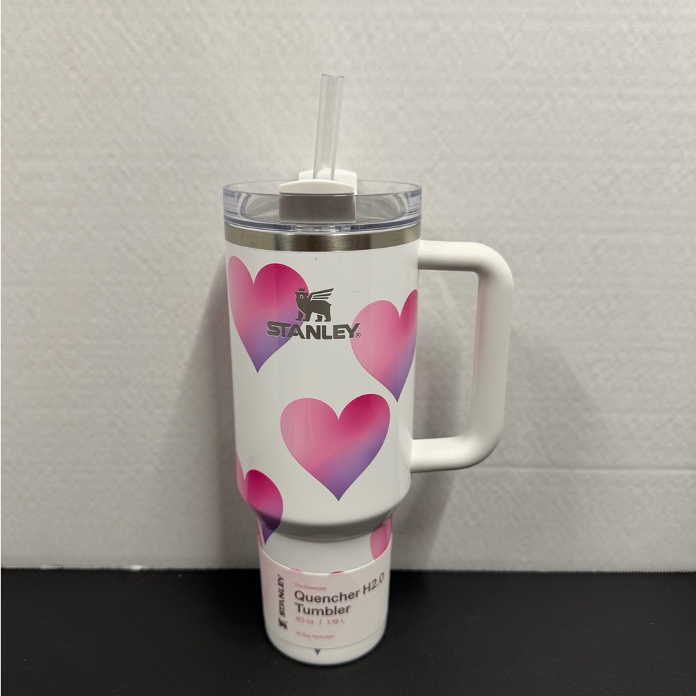 Stanley Pink and White Heart Quencher Tumbler